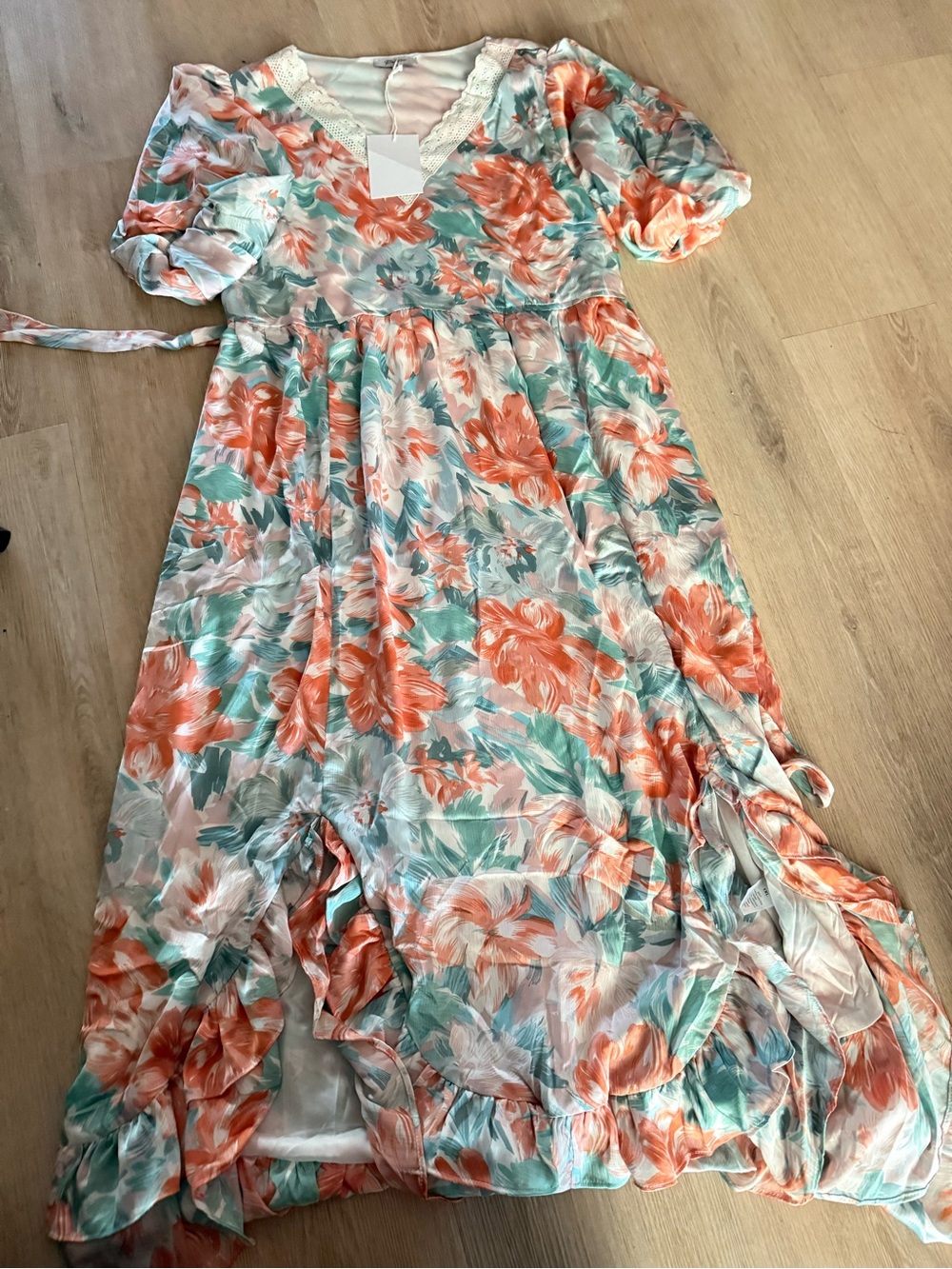 White Birch Floral Maxi Dress - Coral & Mint